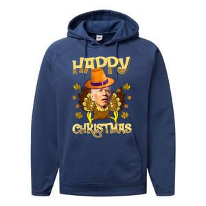 Funny Joe Biden Santa Turkey Merry Thanksgiving Christmas Performance Fleece Hoodie