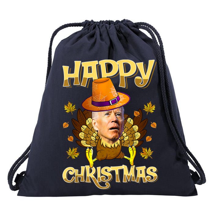 Funny Joe Biden Santa Turkey Merry Thanksgiving Christmas Drawstring Bag