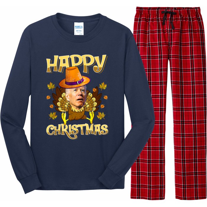 Funny Joe Biden Santa Turkey Merry Thanksgiving Christmas Long Sleeve Pajama Set