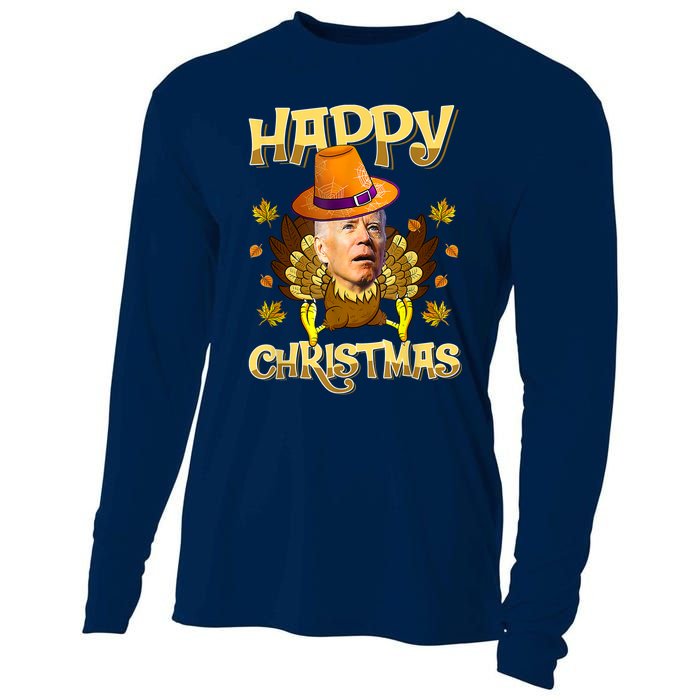 Funny Joe Biden Santa Turkey Merry Thanksgiving Christmas Cooling Performance Long Sleeve Crew