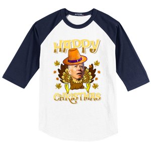 Funny Joe Biden Santa Turkey Merry Thanksgiving Christmas Baseball Sleeve Shirt