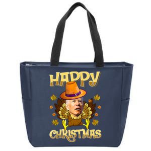 Funny Joe Biden Santa Turkey Merry Thanksgiving Christmas Zip Tote Bag