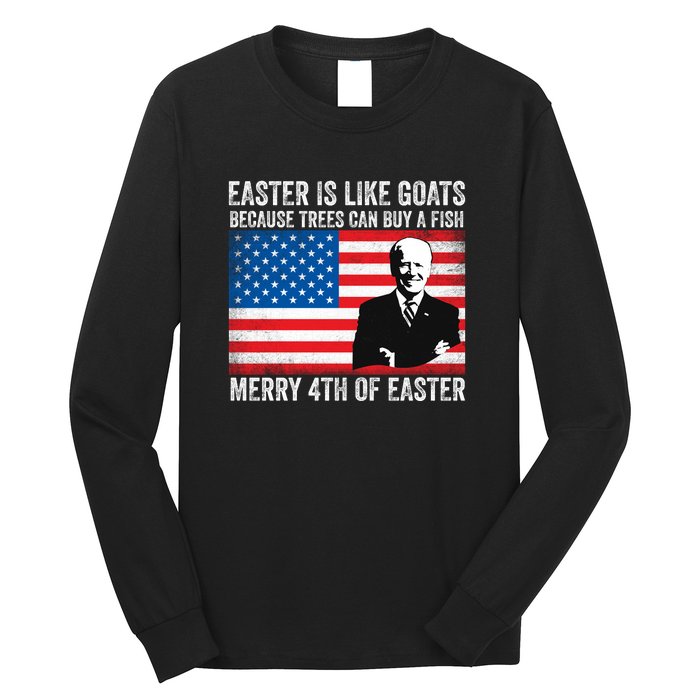 Funny Joe Biden Merry 4th Of Easter Design Fourth Of July Long Sleeve Shirt