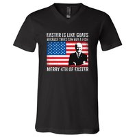 Funny Joe Biden Merry 4th Of Easter Design Fourth Of July V-Neck T-Shirt