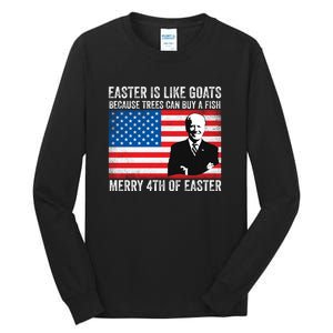 Funny Joe Biden Merry 4th Of Easter Design Fourth Of July Tall Long Sleeve T-Shirt