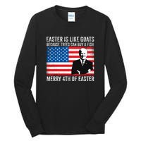 Funny Joe Biden Merry 4th Of Easter Design Fourth Of July Tall Long Sleeve T-Shirt