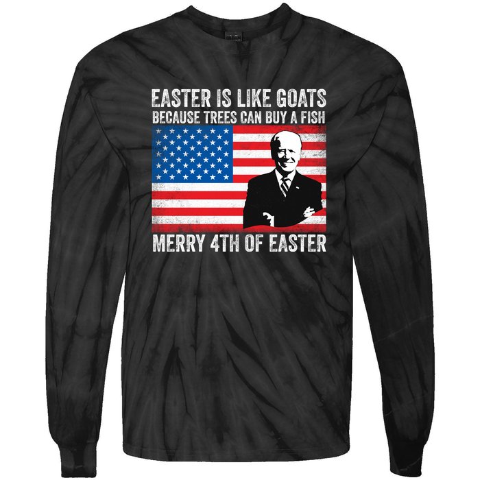 Funny Joe Biden Merry 4th Of Easter Design Fourth Of July Tie-Dye Long Sleeve Shirt