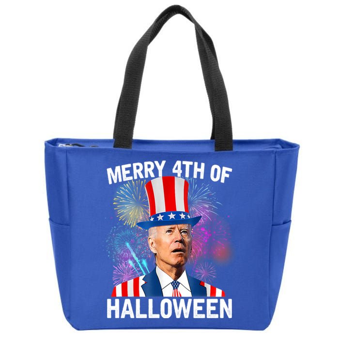 Funny Joe Biden Gift 4th Of July Merry 4th Of Halloween Gift Zip Tote Bag