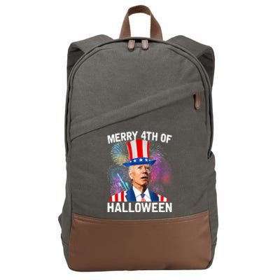 Funny Joe Biden Gift 4th Of July Merry 4th Of Halloween Gift Cotton Canvas Backpack