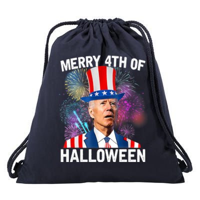 Funny Joe Biden Gift 4th Of July Merry 4th Of Halloween Gift Drawstring Bag