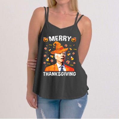 Funny Joe Biden Happy Halloween Merry Thanksgiving Women's Strappy Tank