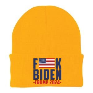 Fuck Joe Biden Donald Trump 2024 Election American Flag Knit Cap Winter Beanie