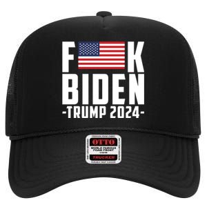 Fuck Joe Biden Donald Trump 2024 Election American Flag High Crown Mesh Back Trucker Hat