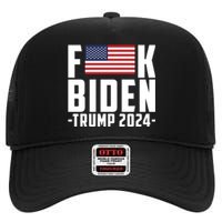 Fuck Joe Biden Donald Trump 2024 Election American Flag High Crown Mesh Back Trucker Hat