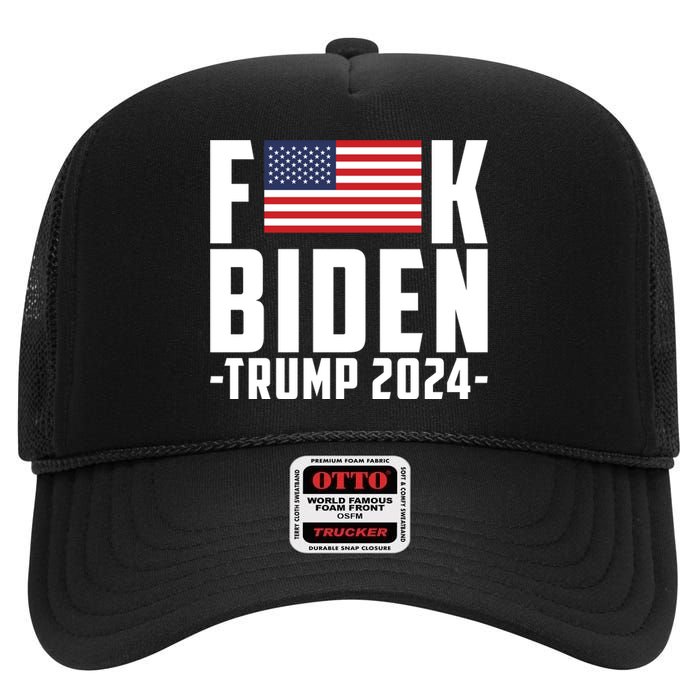 Fuck Joe Biden Donald Trump 2024 Election American Flag High Crown Mesh Back Trucker Hat