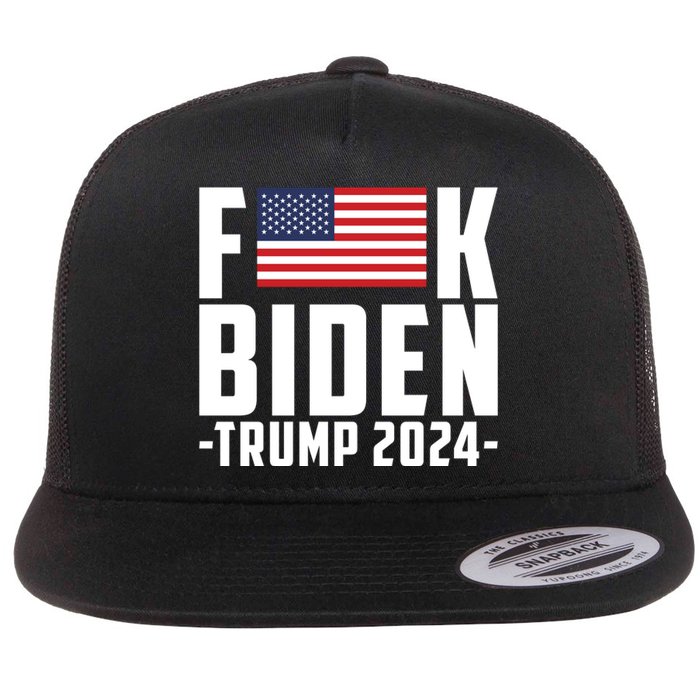 Fuck Joe Biden Donald Trump 2024 Election American Flag Flat Bill Trucker Hat