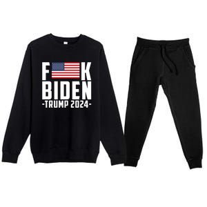 Fuck Joe Biden Donald Trump 2024 Election American Flag Premium Crewneck Sweatsuit Set