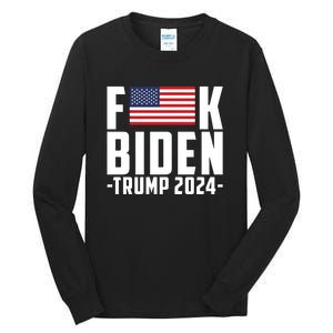 Fuck Joe Biden Donald Trump 2024 Election American Flag Tall Long Sleeve T-Shirt