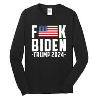 Fuck Joe Biden Donald Trump 2024 Election American Flag Tall Long Sleeve T-Shirt