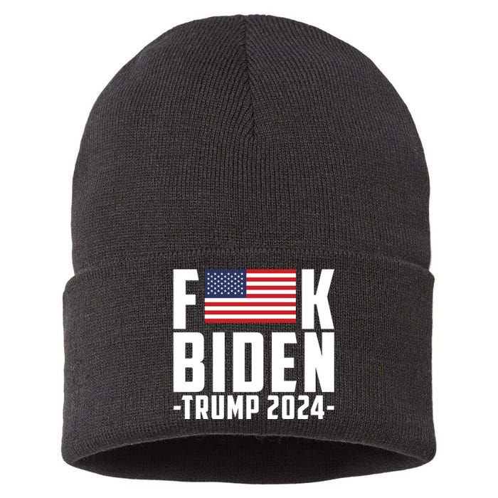 Fuck Joe Biden Donald Trump 2024 Election American Flag Sustainable Knit Beanie