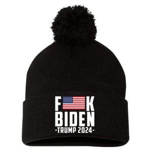 Fuck Joe Biden Donald Trump 2024 Election American Flag Pom Pom 12in Knit Beanie