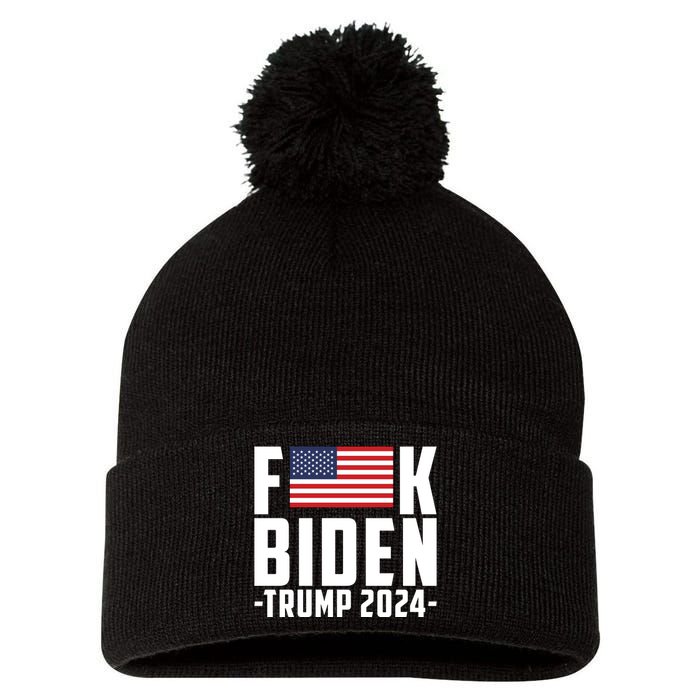 Fuck Joe Biden Donald Trump 2024 Election American Flag Pom Pom 12in Knit Beanie