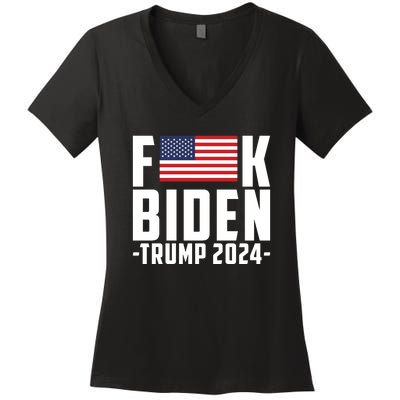 Fuck Joe Biden Donald Trump 2024 Election American Flag Women's V-Neck T-Shirt