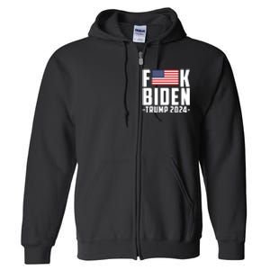 Fuck Joe Biden Donald Trump 2024 Election American Flag Full Zip Hoodie