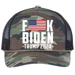 Fuck Joe Biden Donald Trump 2024 Election American Flag Retro Rope Trucker Hat Cap