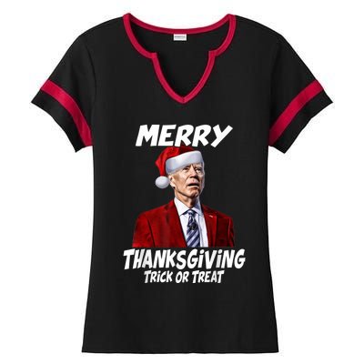 Funny Joe Biden Merry Thanksgiving Trick Or Treat Ladies Halftime Notch Neck Tee