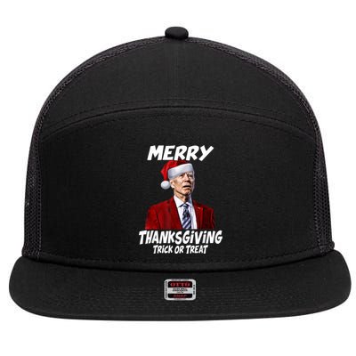 Funny Joe Biden Merry Thanksgiving Trick Or Treat 7 Panel Mesh Trucker Snapback Hat