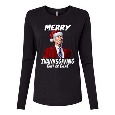 Funny Joe Biden Merry Thanksgiving Trick Or Treat Womens Cotton Relaxed Long Sleeve T-Shirt