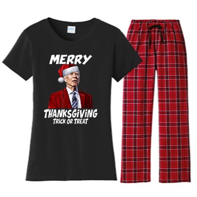 Funny Joe Biden Merry Thanksgiving Trick Or Treat Women's Flannel Pajama Set