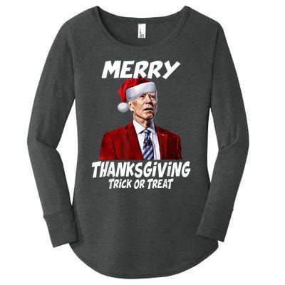 Funny Joe Biden Merry Thanksgiving Trick Or Treat Women's Perfect Tri Tunic Long Sleeve Shirt