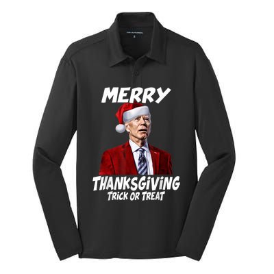 Funny Joe Biden Merry Thanksgiving Trick Or Treat Silk Touch Performance Long Sleeve Polo