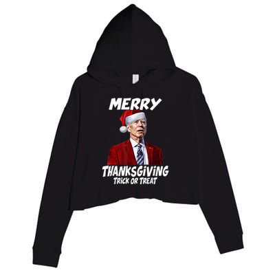 Funny Joe Biden Merry Thanksgiving Trick Or Treat Crop Fleece Hoodie