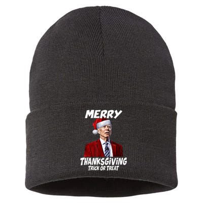 Funny Joe Biden Merry Thanksgiving Trick Or Treat Sustainable Knit Beanie