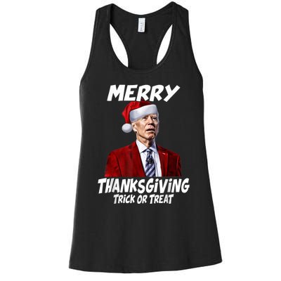 Funny Joe Biden Merry Thanksgiving Trick Or Treat Women's Racerback Tank