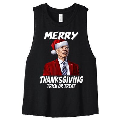 Funny Joe Biden Merry Thanksgiving Trick Or Treat Women's Racerback Cropped Tank