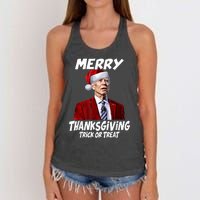 Funny Joe Biden Merry Thanksgiving Trick Or Treat Women's Knotted Racerback Tank