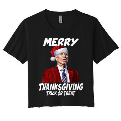 Funny Joe Biden Merry Thanksgiving Trick Or Treat Women's Crop Top Tee