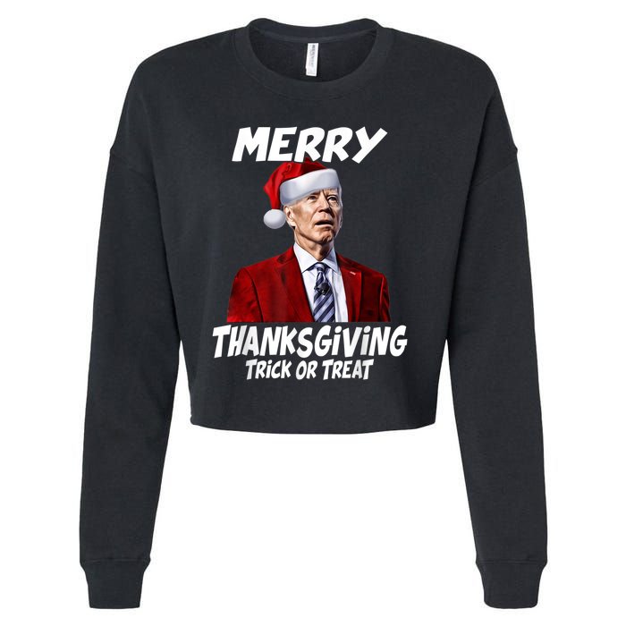 Funny Joe Biden Merry Thanksgiving Trick Or Treat Cropped Pullover Crew