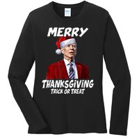 Funny Joe Biden Merry Thanksgiving Trick Or Treat Ladies Long Sleeve Shirt