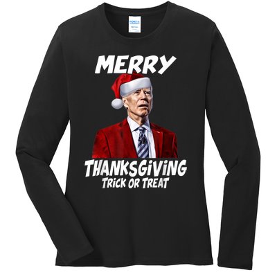 Funny Joe Biden Merry Thanksgiving Trick Or Treat Ladies Long Sleeve Shirt