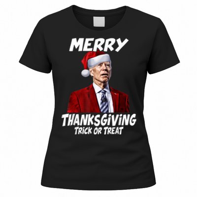 Funny Joe Biden Merry Thanksgiving Trick Or Treat Women's T-Shirt