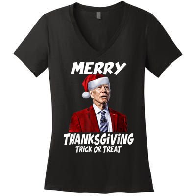 Funny Joe Biden Merry Thanksgiving Trick Or Treat Women's V-Neck T-Shirt