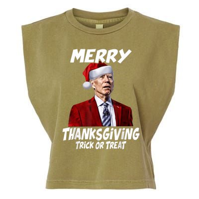 Funny Joe Biden Merry Thanksgiving Trick Or Treat Garment-Dyed Women's Muscle Tee