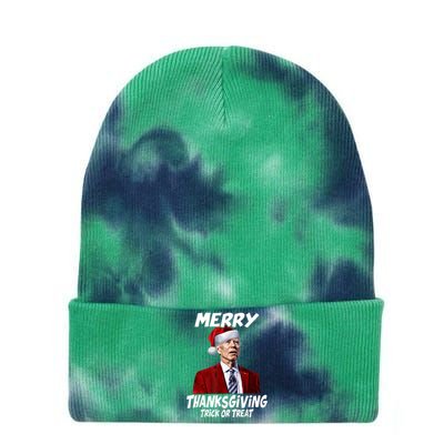 Funny Joe Biden Merry Thanksgiving Trick Or Treat Tie Dye 12in Knit Beanie