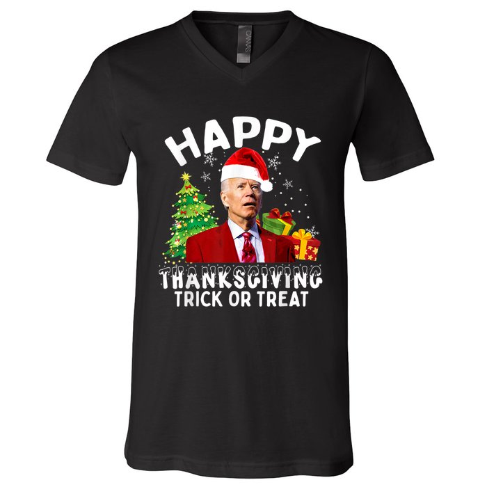 Funny Joe Biden Santa Hat Merry Thanksgiving Christmas V-Neck T-Shirt