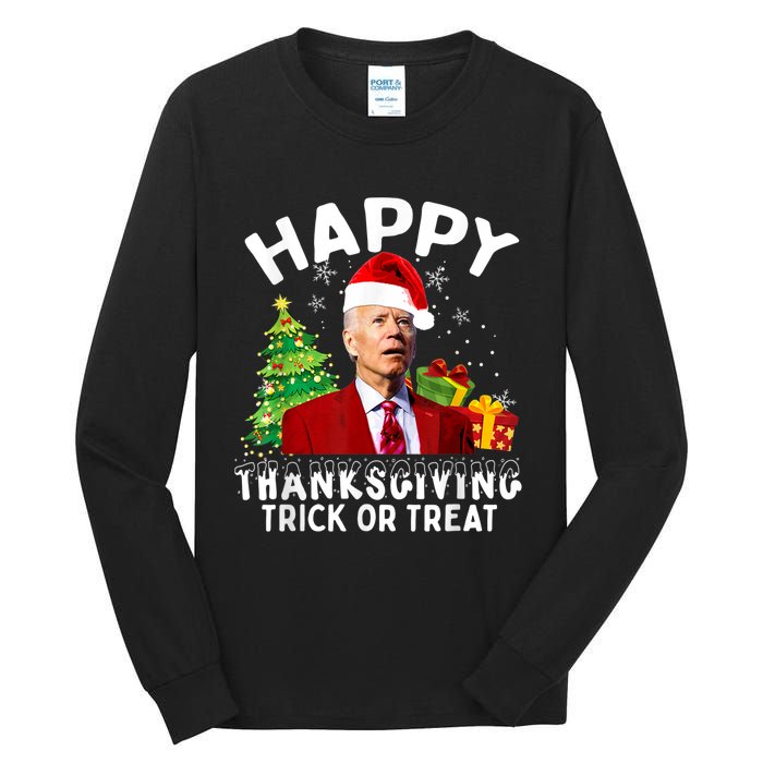 Funny Joe Biden Santa Hat Merry Thanksgiving Christmas Tall Long Sleeve T-Shirt